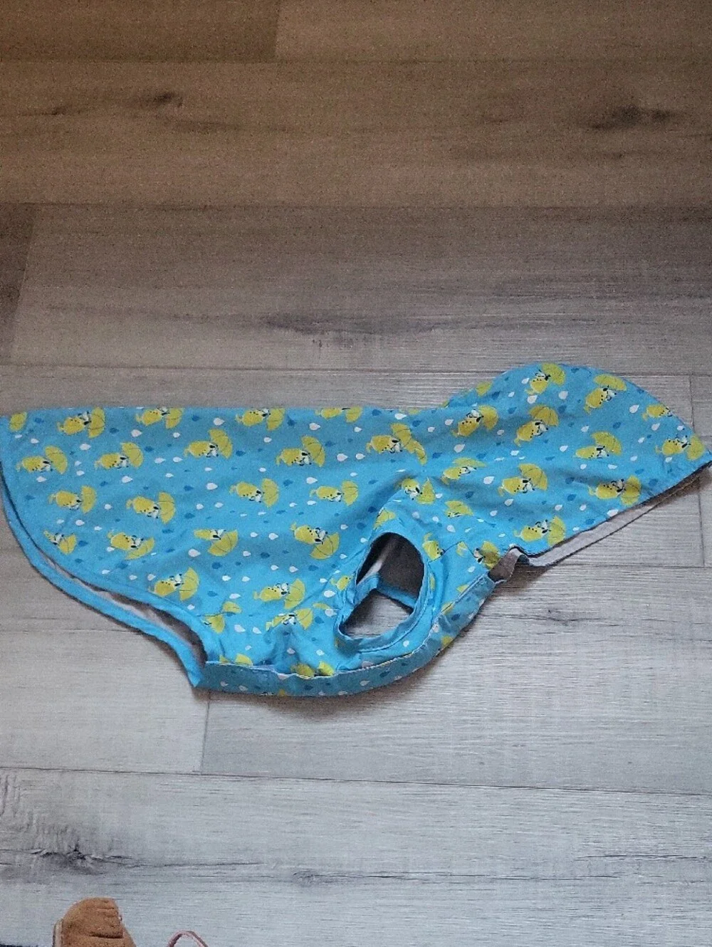 Dog Hooded Rain Poncho - Blue with Yellow Umbrella Print